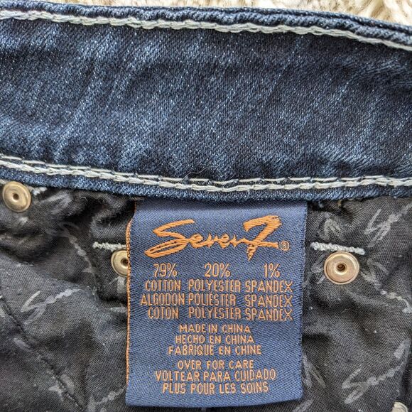 RARE Vintage Seven7 Crystal Embellished TULIP Flare Low Rise Topstitch Jeans 28 - Picture 7 of 9